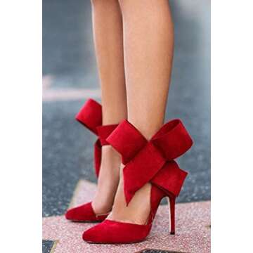 Z&L Fashion Women's Pointy Toe High Heel Stiletto Big Bow Pumps Red Size 7