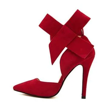 Z&L Fashion Elegant Red Stiletto Bow Pumps for Women