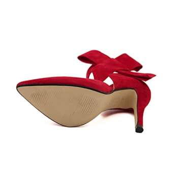 Z&L Fashion Elegant Red Stiletto Bow Pumps for Women