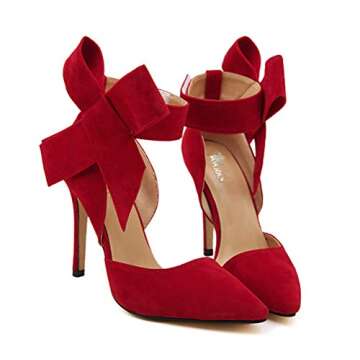 Z&L Fashion Elegant Red Stiletto Bow Pumps for Women
