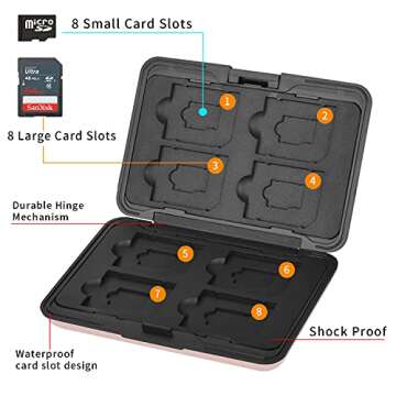 Qkenvo Aluminum Shock Resistant Carrying Box Holder Memory Card Storage Box Case Holder 8 Slots for ...