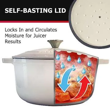 Mueller Cast Iron Dutch Oven Pot with Lid, 6 Quart Enameled, Dual Handles, Stainless Steel Knob, Stew Pot, Induction Pot - For Braising, Roasting, Baking, Cast Iron Bread Pan with Lid, White