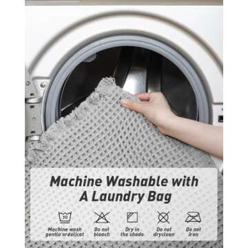Upgraded Waffle Runner Rug Super Absorbent Non Slip Bath Mats for Bathroom Machine Washable Bathroom Runner Rug with Tassels, Ideal for Hallway Bedroom Laundry Room, Light Grey, 2' x 6'(24" x 72")