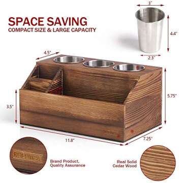 ROLOWAY Wooden Hair Tool Organizer - Blow Dryer Holder - Curling Iron Holder - Flat Iron Holder - Hair Styling Tools & Accessories Organizer - Bathroom Vanity Countertop Organizer (Torched Brown)