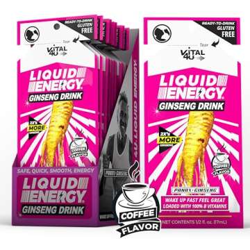 VITAL 4U® Liquid Energy Shot - Ginseng, B Vitamins, Naturally Sweetened, Coffee Flavor, 24 ct