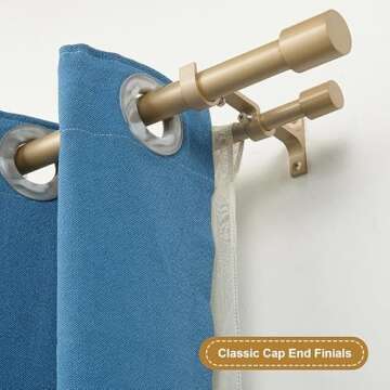 Double Curtain Rods 72-144", Light Gold Double Curtain Rods with Cap Finials, Adjustable Double Wind...