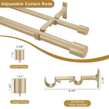 Double Curtain Rods 72-144", Light Gold Double Curtain Rods with Cap Finials, Adjustable Double Window Rods, 1 Inch Front and 5/8 Inch Back Double Drapery Rod, Telescoping Dual Curtain Rods Gold