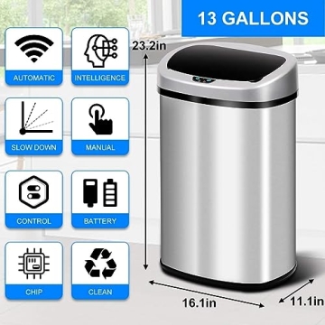 Automatic Motion Sensor Stainless Steel Trash Can 13 Gallon