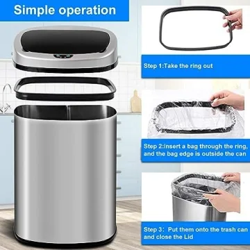 Automatic Motion Sensor Stainless Steel Trash Can 13 Gallon