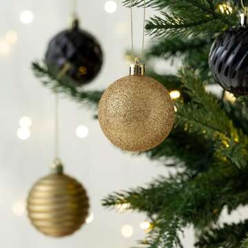 Valery Madelyn Christmas Ornaments Tree Decorations Set, 24ct Black Gold Shatterproof Ball Ornaments...