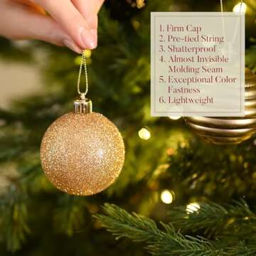 Valery Madelyn Christmas Ornaments Tree Decorations Set, 24ct Black Gold Shatterproof Ball Ornaments, 2.36" Hanging Ornament Bulk for Valentines Mardi Gras St. Patrick's Day Holiday Party Decor