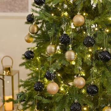 Valery Madelyn Christmas Ornaments Tree Decorations Set, 24ct Black Gold Shatterproof Ball Ornaments, 2.36" Hanging Ornament Bulk for Valentines Mardi Gras St. Patrick's Day Holiday Party Decor