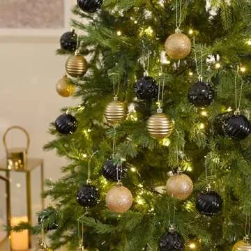 Valery Madelyn Christmas Ornaments Tree Decorations Set, 24ct Black Gold Shatterproof Ball Ornaments, 2.36" Hanging Ornament Bulk for Valentines Mardi Gras St. Patrick's Day Holiday Party Decor