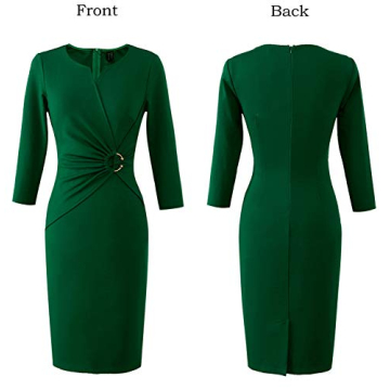 Women's Green Elegant Ruched Cocktail Dress Office Party