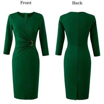 Women's Green Elegant Ruched Cocktail Dress Office Party