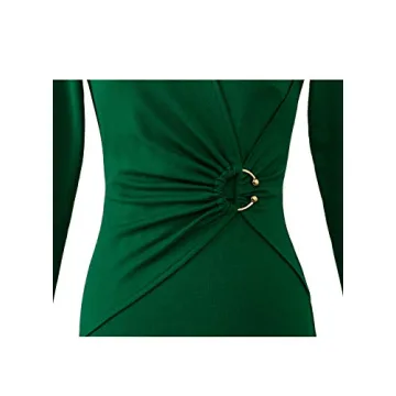 Women's Green Elegant Ruched Cocktail Dress Office Party