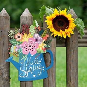 Yookeer Spring Decorations for Home Springtime Wreaths Sign for Front Door for Home Hello Spring Hanging Home Sign(Hello Spring Style)