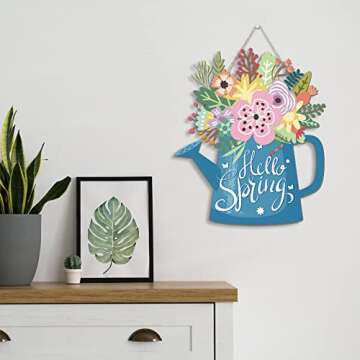 Yookeer Spring Decorations for Home Springtime Wreaths Sign for Front Door for Home Hello Spring Hanging Home Sign(Hello Spring Style)