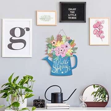 Yookeer Spring Decorations for Home Springtime Wreaths Sign for Front Door for Home Hello Spring Hanging Home Sign(Hello Spring Style)