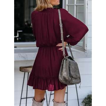 Dokotoo Womens Ladies Casual Summer Fashion Spring Sexy V Neck Ruffle Elegant Long Sleeve Empire Wai...