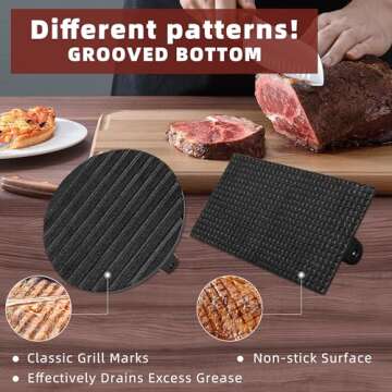 LWWTBS Burger Press Heavy-Duty Cast Iron Smashed Meat Steak Weight Grill Griddle Press (7" Round & 8.2"X4.3" Rectangle) with Wood Handle for Blackstone Griddle