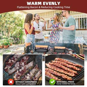 LWWTBS Burger Press Heavy-Duty Cast Iron Smashed Meat Steak Weight Grill Griddle Press (7" Round & 8.2"X4.3" Rectangle) with Wood Handle for Blackstone Griddle