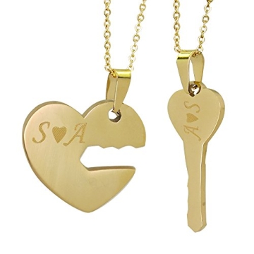 Tina&Co Custom Heart & Key Couple Necklace Set - Personalized