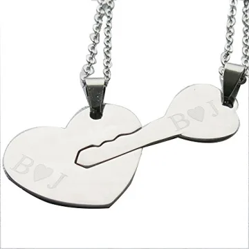Personalized Couple Necklace Set: Heart & Key Design