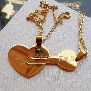 Personalized Couple Necklace Set: Heart & Key Design