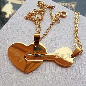 Personalized Couple Necklace Set: Heart & Key Design