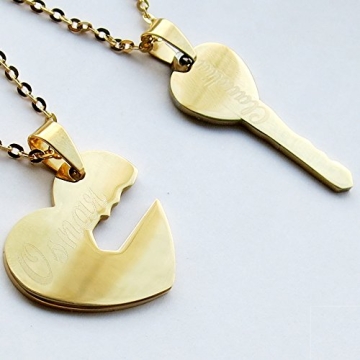 Personalized Couple Necklace Set: Heart & Key Design