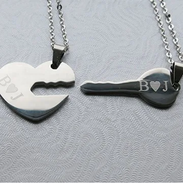 Personalized Couple Necklace Set: Heart & Key Design