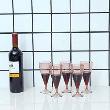 Cq acrylic 24 Pack Classic Champagne Disposable Flutes 5 Oz for Parties Plastic cups Wedding Party Toasting Cocktail Cups Bulk Party Pack Pink
