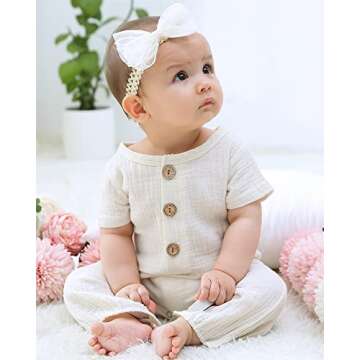 Saeaby Baby Girl Clothes Summer Outfit Infant White Jumpsuit Short Sleeve Romper Bodysuit Newborn Cl...
