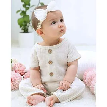 Saeaby Baby Girl Clothes Summer Outfit Infant White Jumpsuit Short Sleeve Romper Bodysuit Newborn Cl...