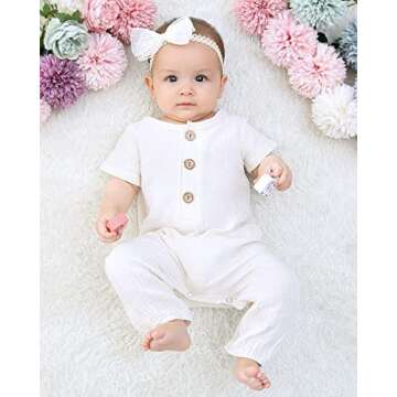 Saeaby Baby Girl Clothes Summer Outfit Infant White Jumpsuit Short Sleeve Romper Bodysuit Newborn Clothes One Pieces Outfit for Baby Girl 0-3 Months