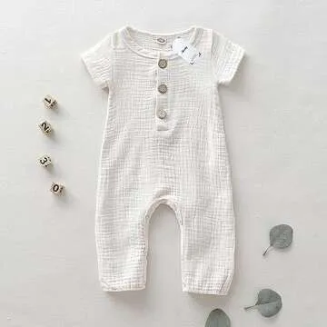 Saeaby Baby Girl Clothes Summer Outfit Infant White Jumpsuit Short Sleeve Romper Bodysuit Newborn Clothes One Pieces Outfit for Baby Girl 0-3 Months