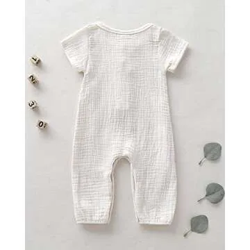 Saeaby Baby Girl Clothes Summer Outfit Infant White Jumpsuit Short Sleeve Romper Bodysuit Newborn Clothes One Pieces Outfit for Baby Girl 0-3 Months