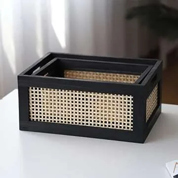 HODAKJUE Wood Baskets Set | Rattan Storage & Organization Solution