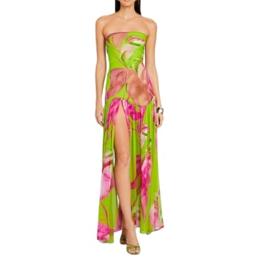 IMISSILLEB Women's Sexy Strapless Mesh Backless Maxi Dress with High Slit