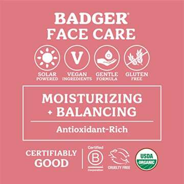 Badger Rose Face Oil, 100% Organic Face Moisturizer, Nourishing & Soothing Organic Jojoba Oil & Rose Oil, Vegan Antioxidant Rich Moisturizing Facial Oil, 1 fl oz Glass Bottle