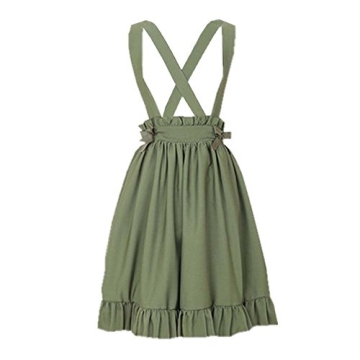 Packitcute Green Suspender Skirt for Girls Juniors High Waist Sweet Lolita A-Line Pleated Skirts (M)