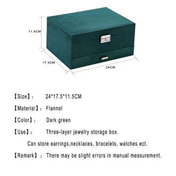 ZUZOOQ Women Jewelry Organizer Box, 3-Layer Velvet Jewelry Boxes Display Storage Case with Lock for Rings Necklace Earrings, Green, 24 * 17 * 11CM1