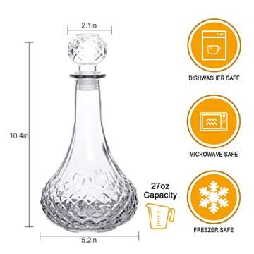 Cadamada Glass Bottles with Caps, 27 Oz Whisky Decanter, Delicate Decanter Set-for Tequila, Brandy, ...