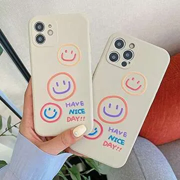 KERZZIL Cute Smile Pattern Compatible with iPhone 11 Case, Silicone Slim Fit [Soft Anti-Scratch Microfiber Lining] Flexible TPU Shockproof Protective Cover Cases Capa 6.1 Inch (Beige)