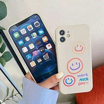 KERZZIL Cute Smile Pattern Compatible with iPhone 11 Case, Silicone Slim Fit [Soft Anti-Scratch Microfiber Lining] Flexible TPU Shockproof Protective Cover Cases Capa 6.1 Inch (Beige)