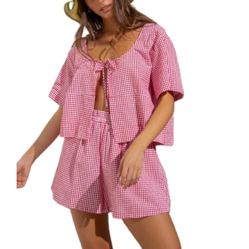 Faretumiya Women Tie Front Pajama Sets - Stylish Y2K 2 Piece Set for Ultimate Comfort