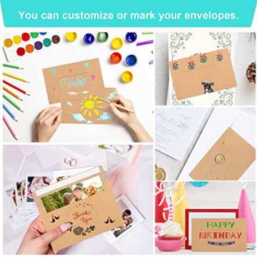 65 Packs A4 Invitation Envelopes, Brown Kraft Envelopes, 4x6 Photo Envelopes for Invitations, Envelopes Self Seal for Weddings, Baby Shower, Photos, Postcards, Greeting Cards, Mailing