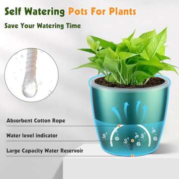 KvyusFlourish Self Watering Pots for Indoor Plants, 6-Pack 5'' Self Watering Planter with Drainage H...