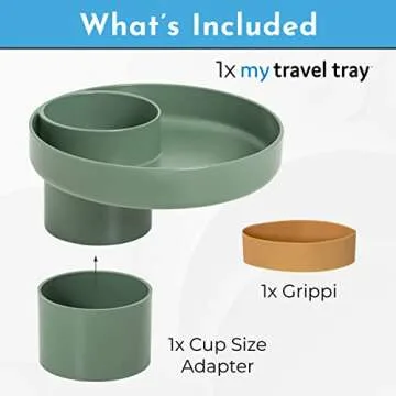 Travel Tray Round, USA Made Easily Convert Your existing Cup Holder to a Tray and Cup Holder for use in a Car Seat, Booster, Stroller, Golf Cart and Anywhere You Have a Cup Holder! - Moss Green